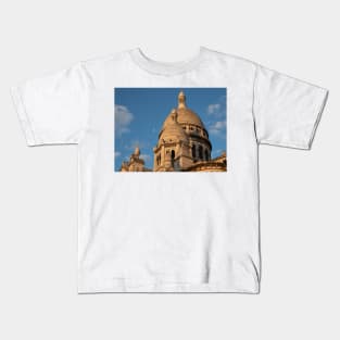The Moon over Sacre Coeur Domes at Sunrise Kids T-Shirt
